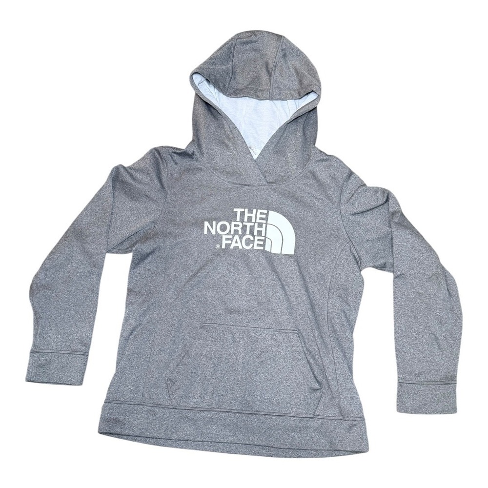 The North Face Hoodie Womens L Grey Pullover Logo Sweatshirt Kangaroo Pocket L